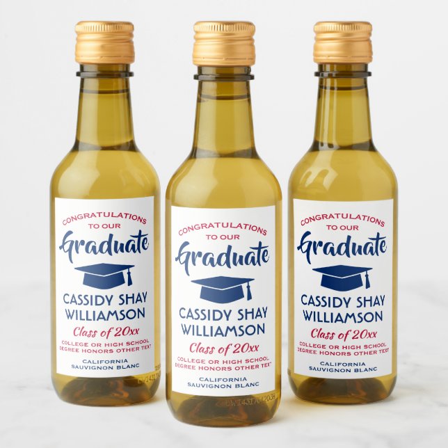 Studenten Gratulerar Modern Red White och Blue Min Vinetikett (Flaskor)
