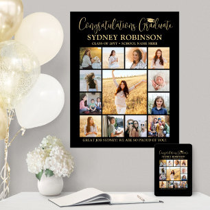 Studenten Gratulerar Photo Collage Black och Guld Poster