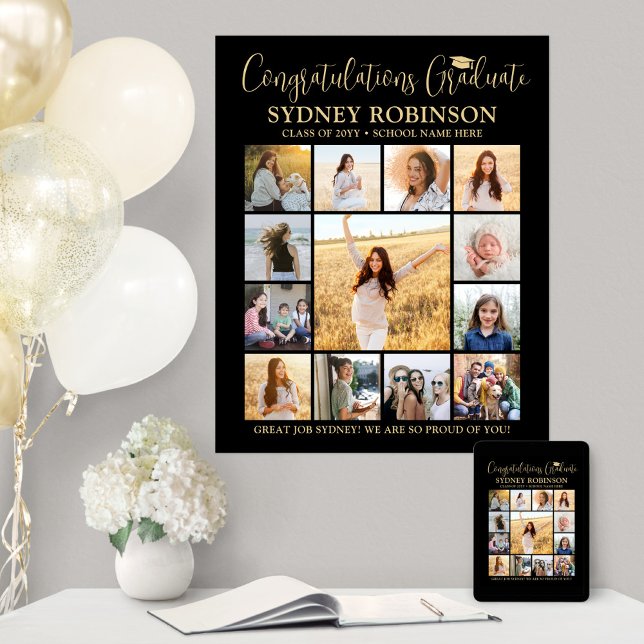 Studenten Gratulerar Photo Collage Black och Guld Poster (Skapare uppladdad)