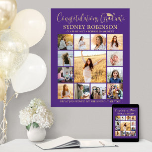 Studenten Gratulerar Photo Collage Lila och Guld Poster