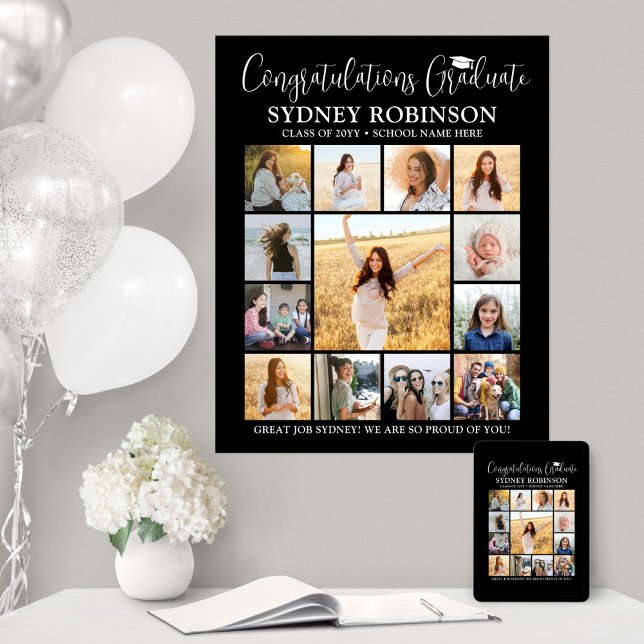 Studenten Gratulerar Photo Collage Modern Black Poster (Skapare uppladdad)