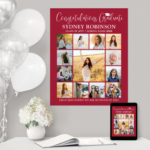 Studenten Gratulerar Photo Collage Modern Red Whit Poster