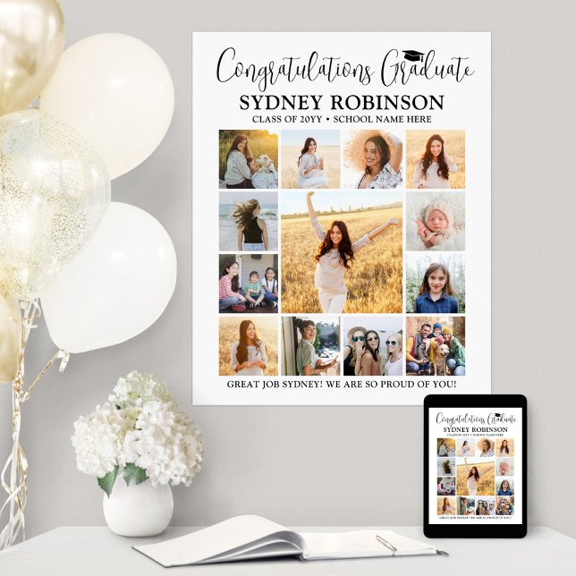 Studenten Gratulerar Photo Collage Modern White Poster (Skapare uppladdad)