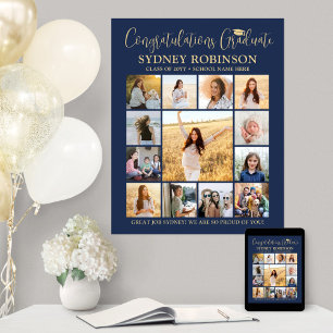 Studenten Gratulerar Photo Collage Navy Blue & Gul Poster