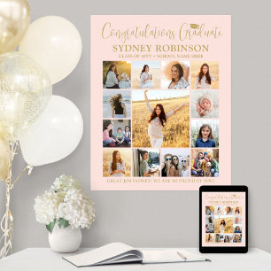 Studenten Gratulerar Photo Collage Rosa Guld Poster