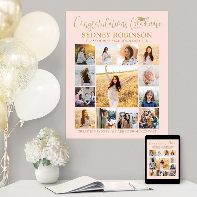 Studenten Gratulerar Photo Collage  Rosa Guld Poster (Skapare uppladdad)