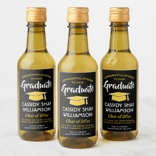 Studenten Gratulerara Elegant Black Guld Gult Mini Vinetikett