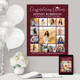 Studenten Gratulerara fotokollage Maroon och White Poster