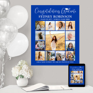 Studenten Gratulerart fotokollage Royal Blue White Poster