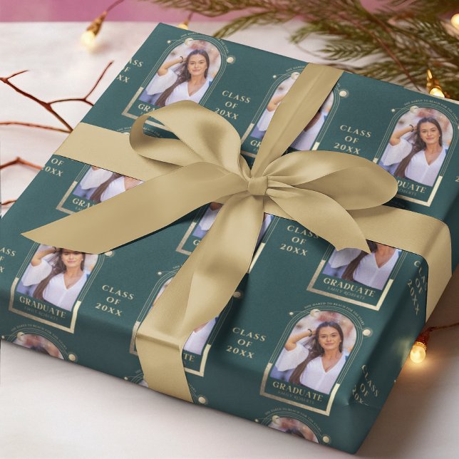 Studenten Grönt Guld Sol Måne Stars Grad Photo Presentpapper (Skapare uppladdad)