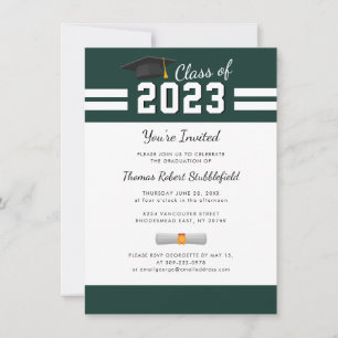Studenten Grönt White College Grad 2023 Party Inbjudningar