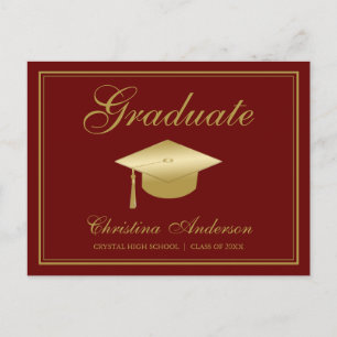 Studenten Guld Grad Cap och skript på Maron Party Inbjudan Vykort