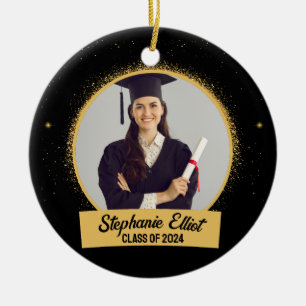Studenten Guld Stardust Class of School Photo Julgransprydnad Keramik