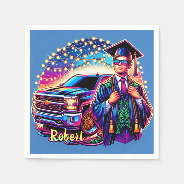 Studenten Guy med Pickupa Lastbil Anpassningsbar Pappersservett (Framsidan)