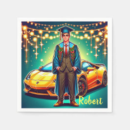 Studenten Guy med snabb bilbil Anpassningsbar Pappersservett