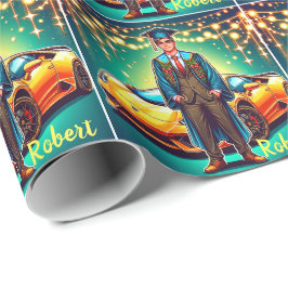 Studenten Guy med snabb bilbil Anpassningsbar Presentpapper