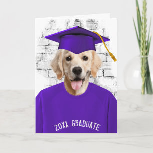 studenten gyllene hämtare i lila t-shirt kort
