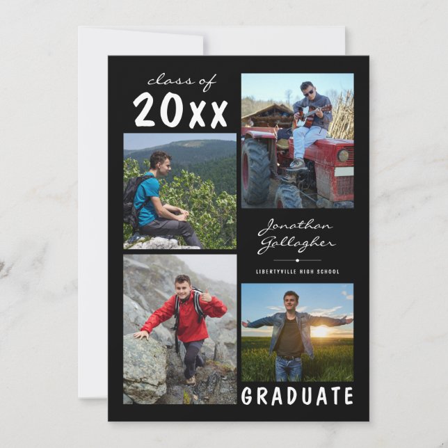 Studenten Handskriven Namn 4-fotokollage, svart Meddelande (Framsida)