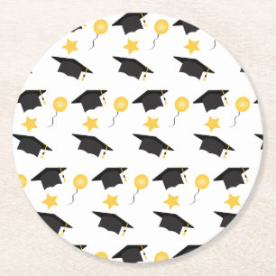 Studenten Hat Balloons Mönster Gult Black Underlägg Papper Rund