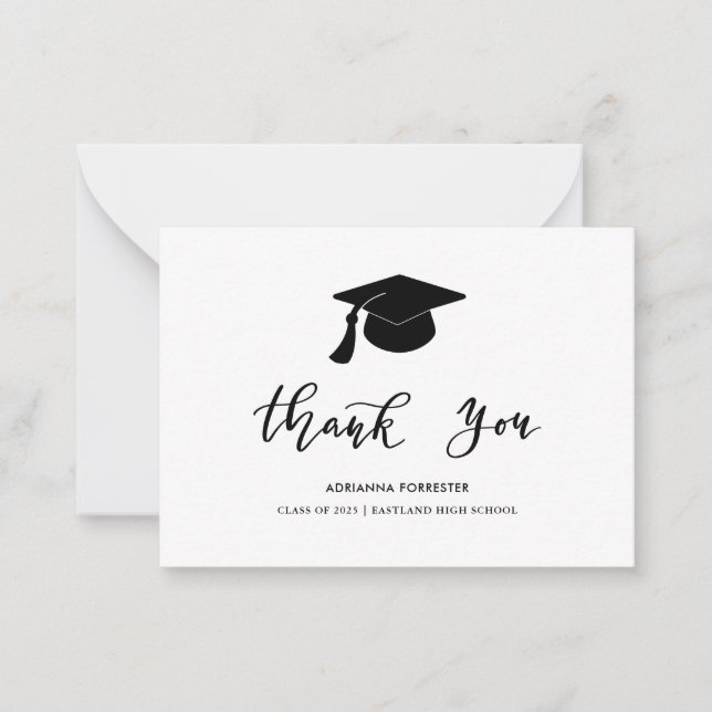 Studenten Hat Chic Modern Script Tackkort Anteckningskort (Framsida)