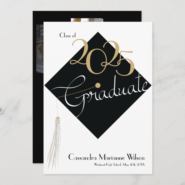 Studenten Hat Elegant Meddelande Inbjudningar (Fram/baksida)