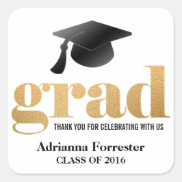Studenten Hat Faux Gold Foil Grad Typography Fyrkantigt Klistermärke