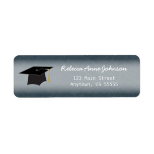 Studenten hat on blue denim returadress etikett