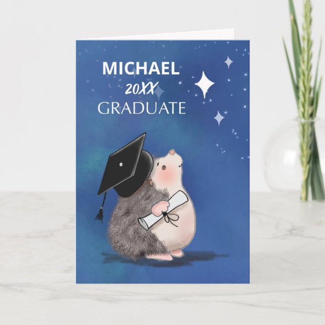 Studenten Hedgehog med tak och diplomat Kort (Framsida)