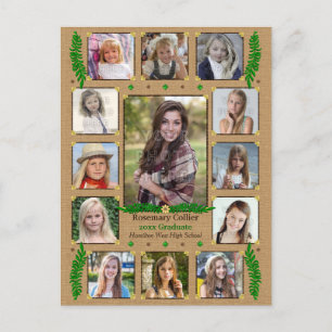Studenten High School Photo Collage   Burlap Fern Meddelande Vykort