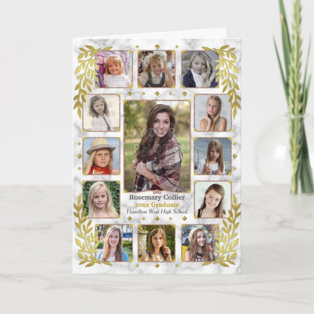 Studenten High School Photo Collage | Guld Marble Kort (Framsida)