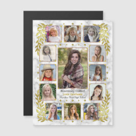Studenten High School Photo Collage | Marble Guld Magnetisk Inbjudningskort