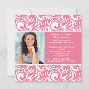 Studenten-inbjudan med Photo Rosa Blommigt Swirl Inbjudningar