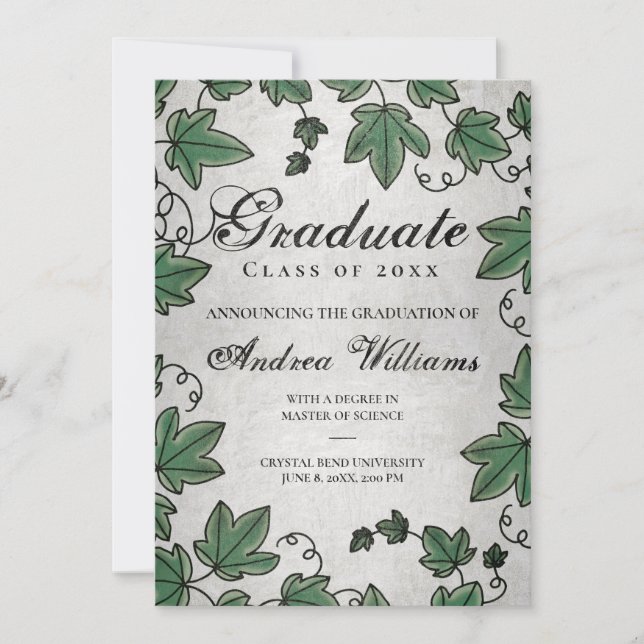 Studenten Ivy w/Silver Black Script Grad Party Inbjudningar (Framsida)