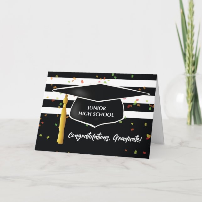 Studenten Junior High School med Cap Black White Kort (Framsida)