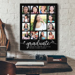 Studenten K-12 Modern skript Photo Collage Black Canvastryck<br><div class="desc">Var stolt, gladd och visa den här milstolpen av din favoritgrad. Skapa den här gigantiska, bedövande, enkla, moderna personligen high school studenten K - 12 fotokollage canvas wall-konsten för en keepsaké som du alltid uppskattar. En roligt, lekfull bild av handstil med vita skript och söta, lekfulla hjärtan, tillsammans med hennes...</div>
