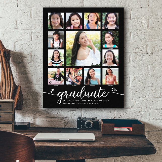 Studenten K-12 Modern skript Photo Collage Black Canvastryck (Skapare uppladdad)