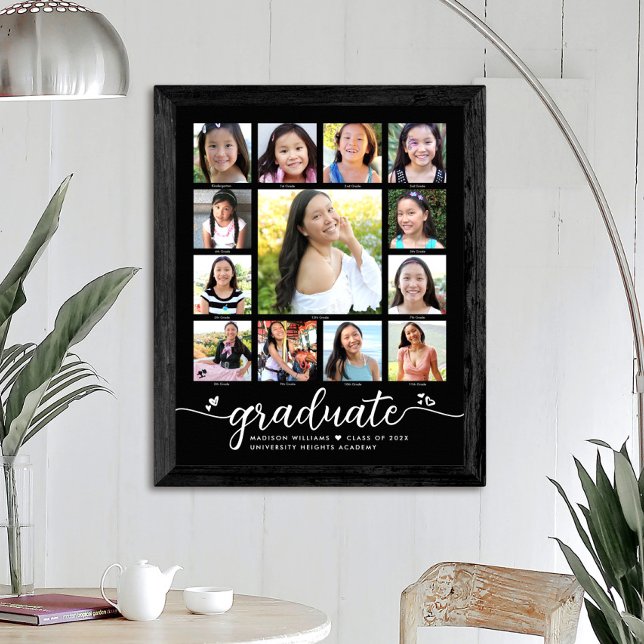 Studenten K-12 Modern skript Photo Collage Black Poster (Skapare uppladdad)