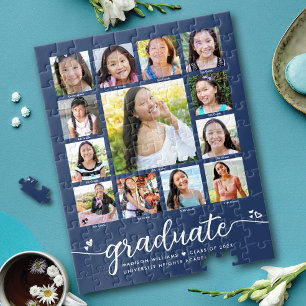 Studenten K-12 Modern skript Photo Collage Navy Pussel