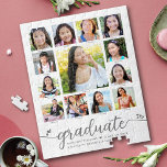 Studenten K-12 Modern skript Photo Collage White Pussel<br><div class="desc">Var stolt, gladd och visa den här milstolpen av din favoritgrad. Skapa det här gigantiska, bedövande, enkla, moderna, personlig high school studenten K - 12 fotosamlingpussel för att du alltid ska uppskatta det. En roligt, lekfull bild av mjuk grått-manusskrift och söta, lekande hjärtan, tillsammans med hennes namn, klassår och skola...</div>