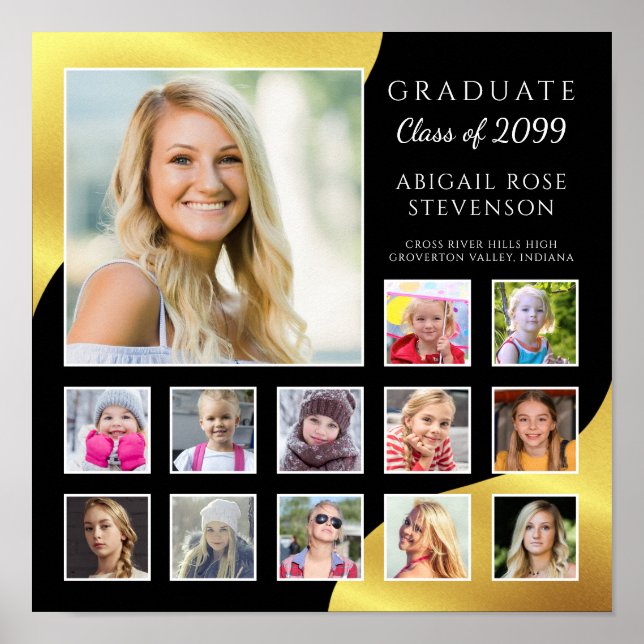 Studenten K-12 Photo Collage Black Faux Gold Foil Poster (Framsidan)