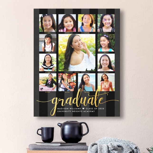 Studenten K-12 Photo Collage Black Guld skript Canvastryck (Skapare uppladdad)