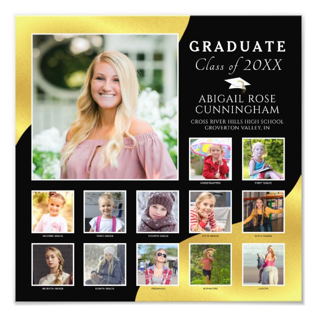 Studenten K-12 Photo Collage Black Metallic Guld Fototryck (Framsidan)