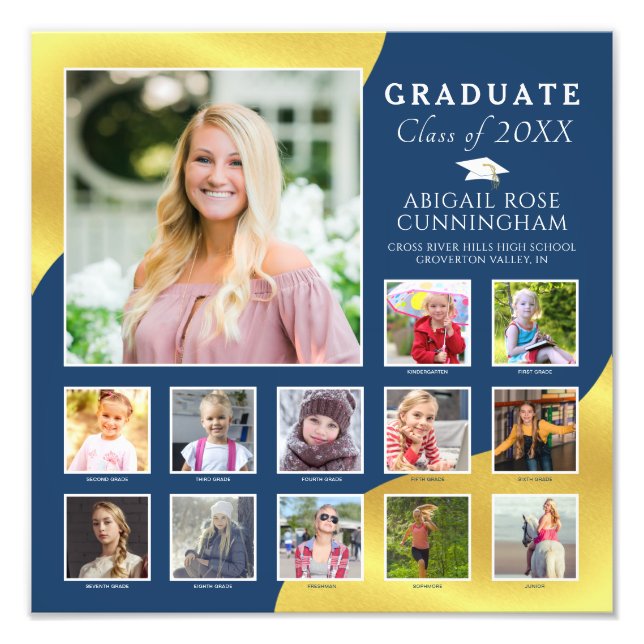Studenten K-12 Photo Collage Blue Metallic Guld Fototryck (Framsidan)