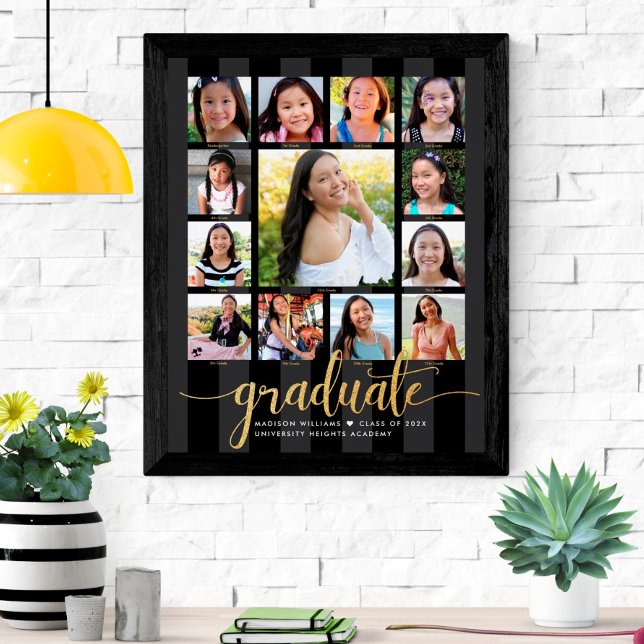 Studenten K-12 Photo Collage Guld Black Script Poster (Skapare uppladdad)