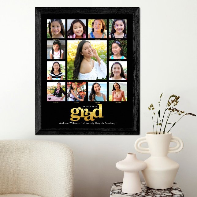 Studenten K-12 Photo Collage Modern Black Guld Poster (Skapare uppladdad)
