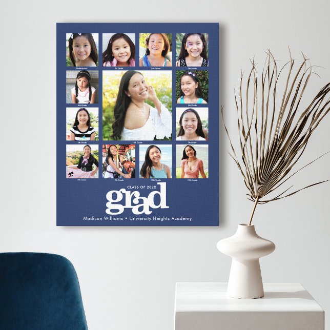 Studenten K-12 Photo Collage Modern Bold Blue Canvastryck (Skapare uppladdad)