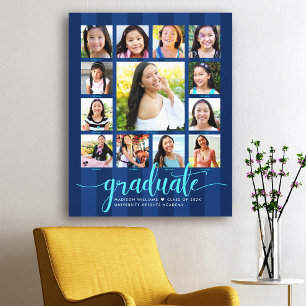 Studenten K-12 Photo Collage Navy Blue Script Canvastryck
