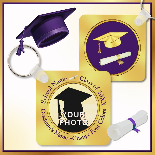 Studenten Keepsakes for Guests, CHANGE FÄRG, Nyckelring (Gifts for Guests at Graduation Party. Personalised Graduation Keyrings. Purple Gold, Grad Keychains.)
