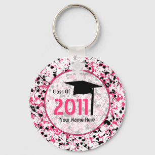 Studenten-klass 2011 - Rosa & Black Splatter Nyckelring