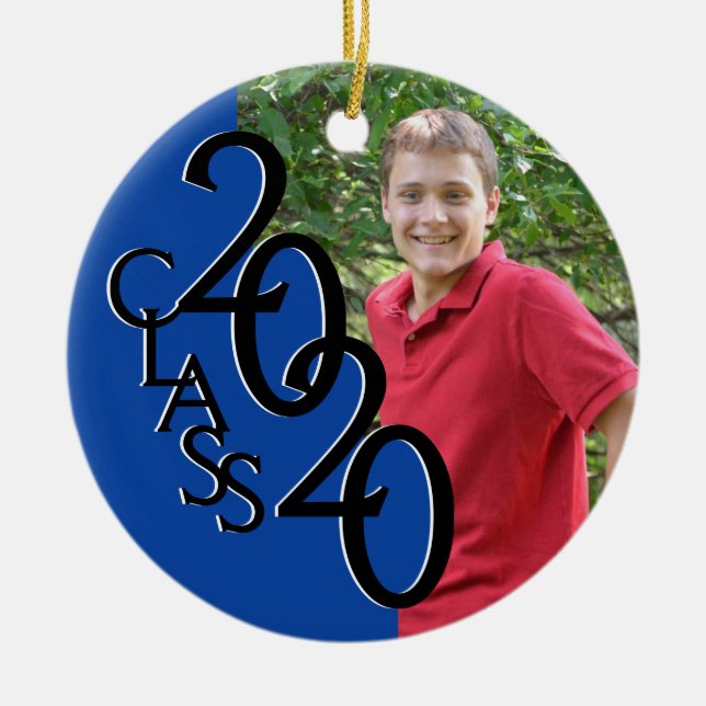 Studenten klass 2020 Fotoblått Julgransprydnad Keramik (Framsidan)